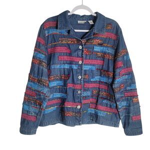 Breckenridge Boho Denim Jacket Women's Size Large Colorful Patchwork Embroidered